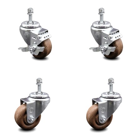 Service Caster 3 Inch High Temp Glass Filled Nylon 10mm Threaded Stem Caster Brakes SCC, 2PK SCC-TS20S314-GFNSHT-M1015-2-TLB-2